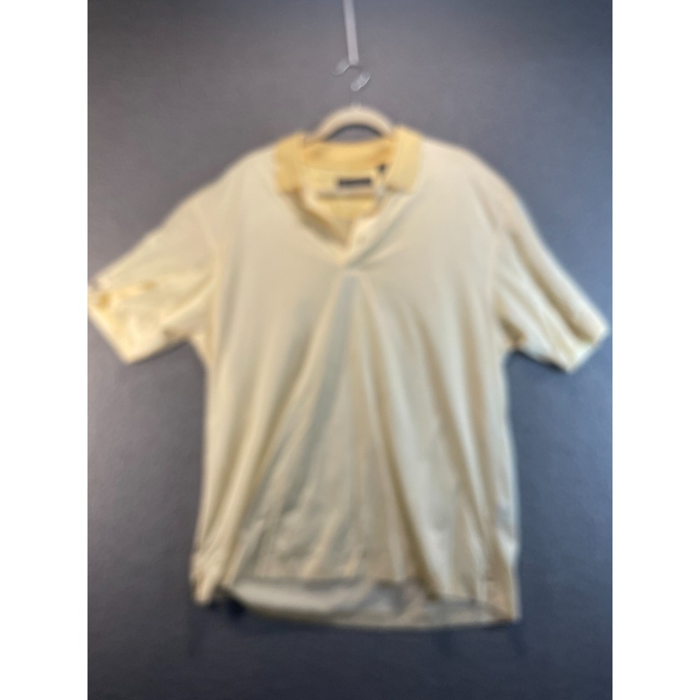 Oxford Golf Mens Polo Shirt Yellow and White Striped, Size L